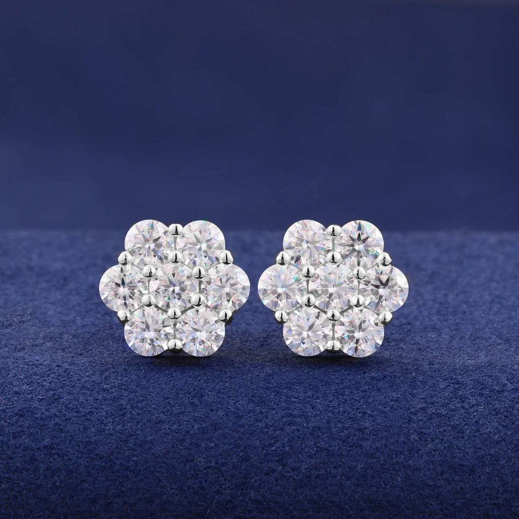 Moissanite Flower Stud Earrings - 7mm