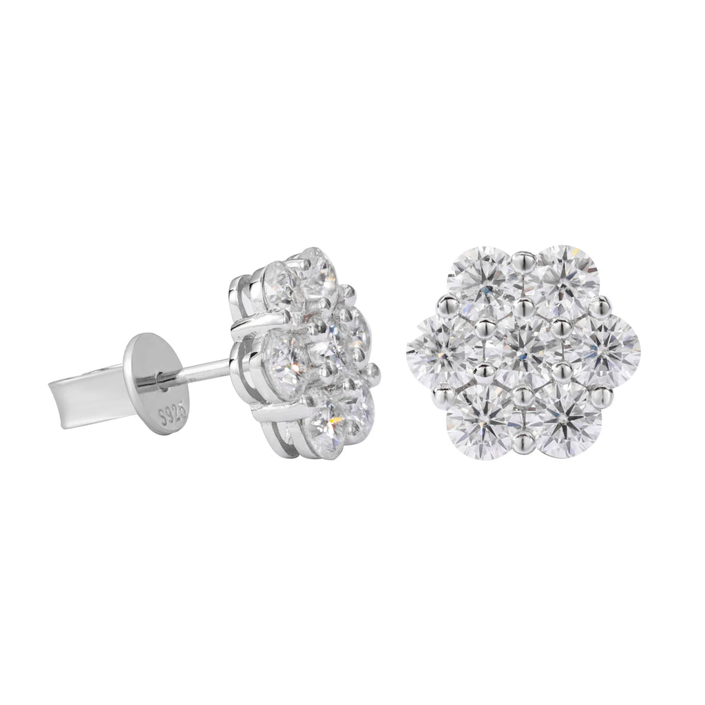 Moissanite Flower Stud Earrings - 7mm